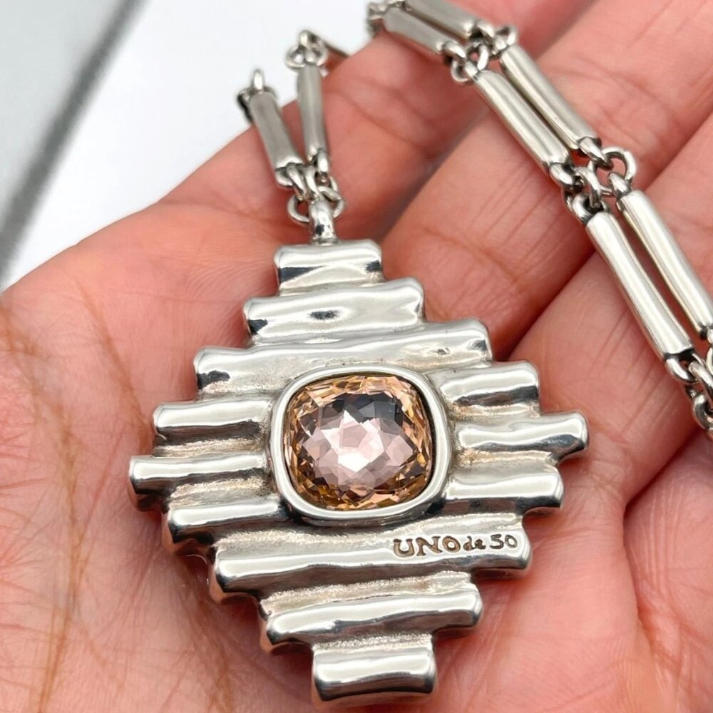 NWT Uno De 50 Bossy Waterfalls Necklace Pink Crystal Silver Plated Links chain - Picture 6 of 16